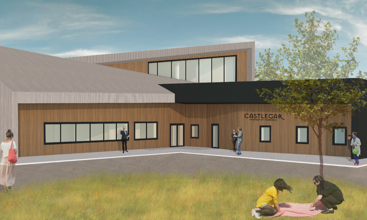 Rendering for Castlegar's new chamber of Commerce/Visitor Centre building. 