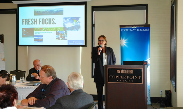 New Destination BC CEO Marsha Walden addresses the Kootenay Rockies Tourism Industry Conference