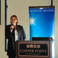 New Destination BC CEO Marsha Walden addresses the Kootenay Rockies Tourism Industry Conference