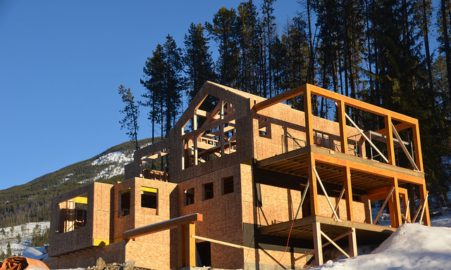 A home being constructed on Trapper's Ridge at Panorama Mountain Resort.