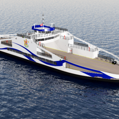 A computer-generated rendering of the new Kootenay Lake ferry.