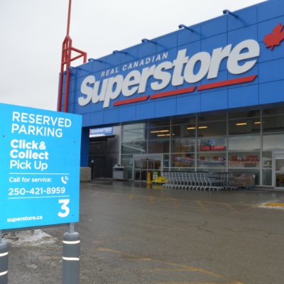 Superstore in Cranbrook is pictured with a sign in the forefront for Click and Collect parking