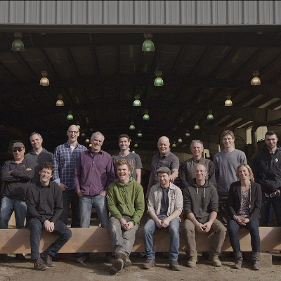 A staff photo of Spearhead Timberworks staff at the their production facility located at 4655 HIghway 3A 