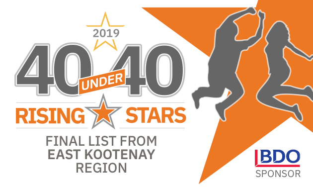 logo for the 40 under 40 list, with Rising Stars written in orange writings