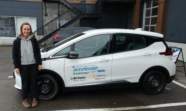 Emma Genest, outreach co-ordinator for Accelerate Kootenays, allowed curious Kootenay drivers the opportunity to test drive a Chevrolet Bolt BEV.