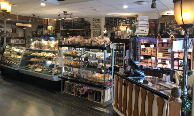 The interior of Kimberley City Bakery has many kinds of pastries on display for purchase.