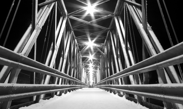 The longest wood truss footbridge over the Fraser River in Quesnel, B.C.