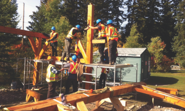 College of the Rockies’ Timber Frame students build and raise a timber frame structure at Kootenay Trout Hatchery