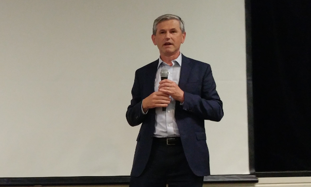 B.C. opposition leader Andrew Wilkinson shared his views on the upcoming referendum on electoral reform at the Cranbrook chamber luncheon at the Heritage Inn on September 19. 