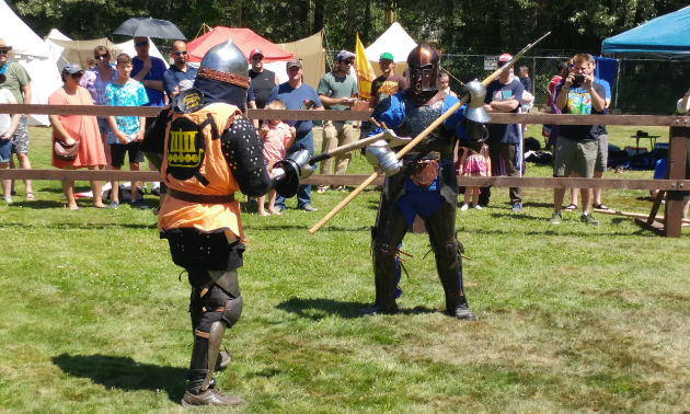 Knights line up against one another for combat