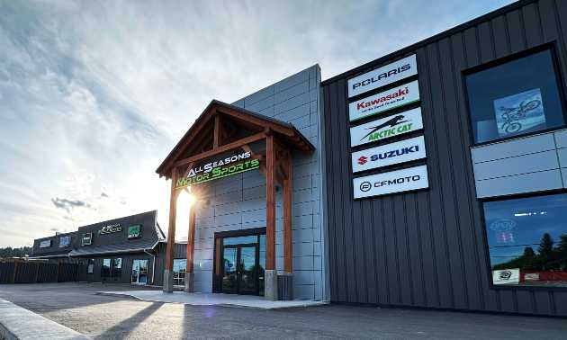 The outside entrance of All Seasons Motorsports in Cranbrook, BC
