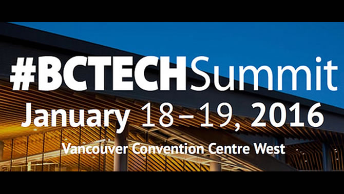 Graphic for the BC Tech Summit, held in Vancouver on January 18th-19th, 2016. 