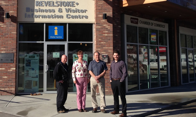Revelstoke's steering committee for the Business Retention & Expansion program: (L to R) Kevin Dorrius (Community Futures), Judy Goodman (chamber of commerce) Alan Mason (City of Revelstoke) and Mark Rossi (BRE research co-ordinator)