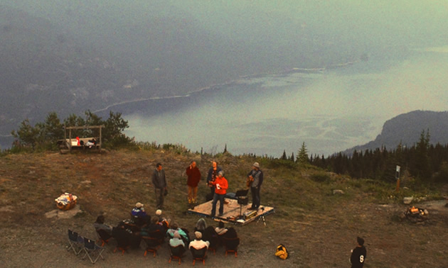 Mountaintop Music and Moonstories is a tour that features a magical moonrise evening of music and stories atop Mount Buchanan near Kaslo.