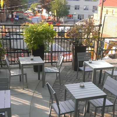 The patio at BiBO restaurant in Nelson overlooks the work being done on Hall Street
