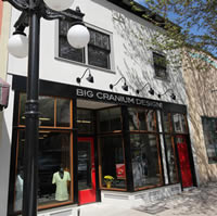 The storefront of Big Cranium Design is a refinished vintage building. 