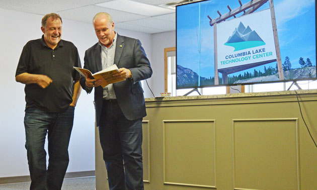 Premier John Horgan (R) showed up at the opening event of the Columbia Lake Technology Center in Canal Flats when Brian Fehr (L) announced his data centre in 2018, which is now one of the biggest manufacturers of Bitcoin in B.C.
