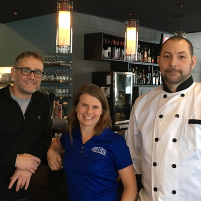 (L to R) Claude and Lillis Perreault and Fredrik Bergkvist are partner-owners of the Bridge Bistro in Fernie, B.C. 