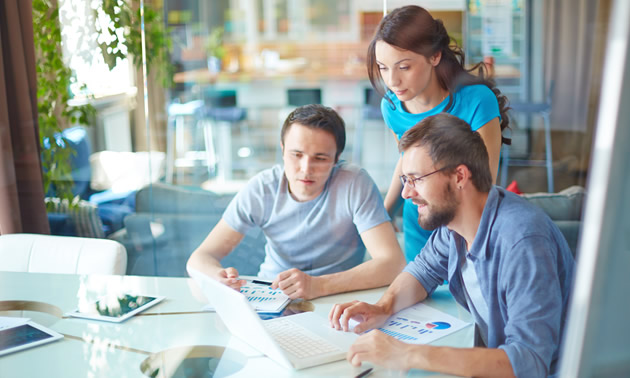 Group of young business people in casual meeting. 