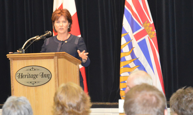 Premier Christy Clark speaking at the Heritage Inn in Cranbrook