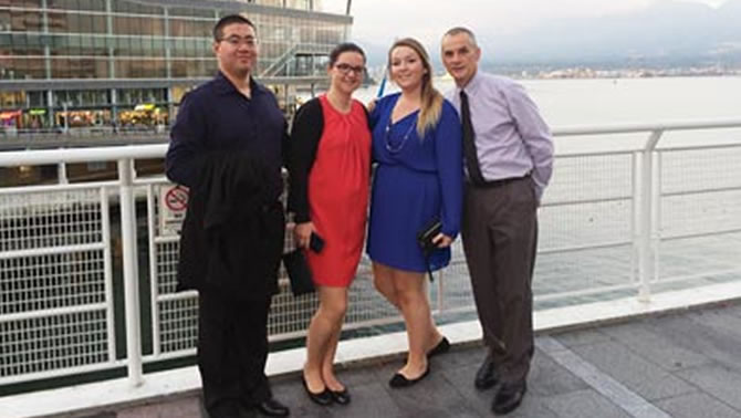 College of the Rockies’ Tourism and Recreation Management students (l-r) Leo Li, Julie Biesen, Ashley Winchester and Tony Fisher enjoy the sights in Vancouver while attending the LinkBC Student Case Competition.