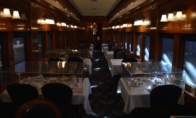 This is a fully restored Canadian Pacific Railway dining car.