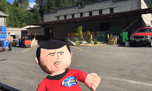 The Can-Filters mascot appears in front of their Six Mile location north of Nelson