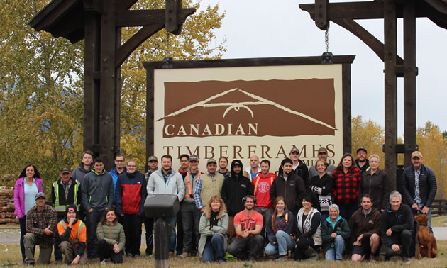 A group shot of the staff of Canadian Timberframes Ltd. 