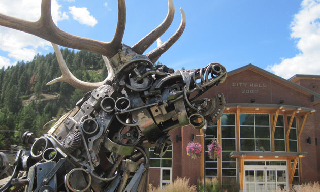 A close-up of one of the Castlegar Sculpturewalk statues. 