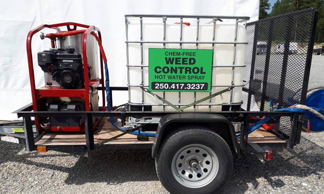 Chem-free weed machine, on small trailer. 