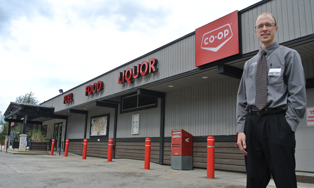 Chris Sapriken, general manager, stands in front of the Slocan Valley Co-op.