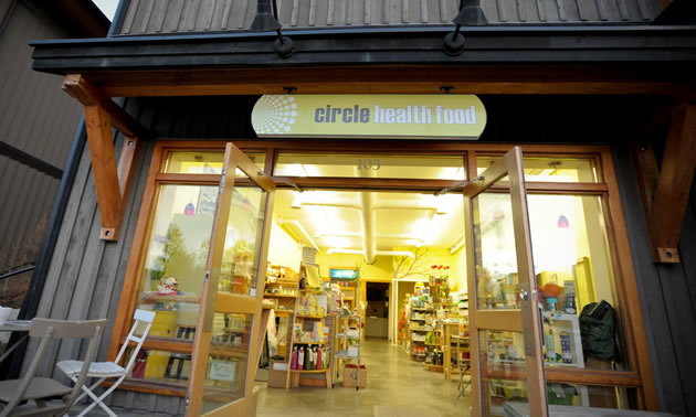 Storefront of Circle Health Food in Invermere. 