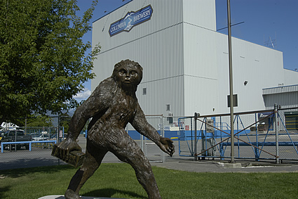 brewery building with sasquatch statue in front