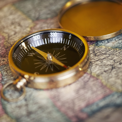 A directional compass and map are basic navigational tools.