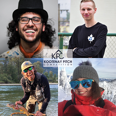 Kootenay Pitch No. 1 competitors: Top left: Sami Majadla of CertiCraft in Nelson was the winner; top right: Myles Peterson of Terracore Plastic Company in Castlegar; bottom left: Cam Shute of Darkhorse Innovations in Nelson; bottom right: this entrepreneur didn't end up pitching as she had to drop out.