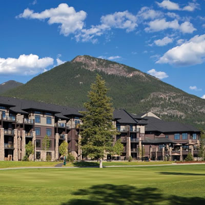 A scenic view of the poolside at the Copper Point Resort in Invermere, BC. 