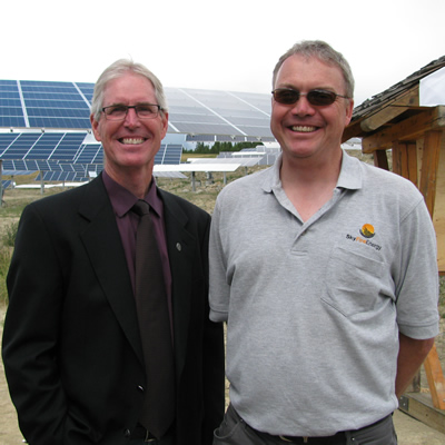(L to R) Don McCormick, mayor of Kimberley, B.C., and David Kelly, CEO of SkyFire Energy, at the SunMine official opening