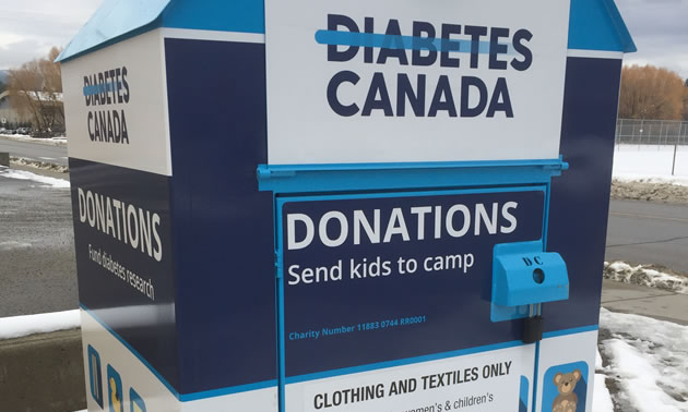 The new blue and white Diabetes Canada 'Clothesline' bins. 