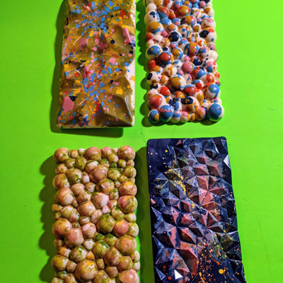 Unique and colourful chocolate bars. 