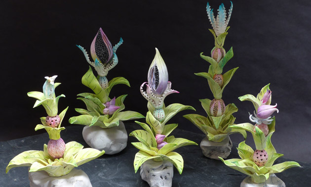 Close-up of Alien Flora sculptural works. 