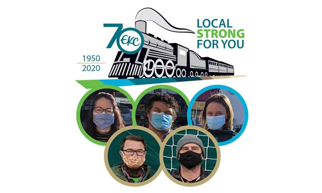 Community members and 70th Anniversary EKC graphic. 
