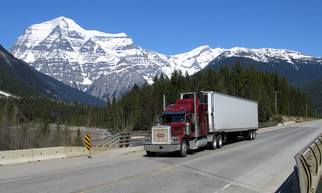 Trucker crossing bridge in B.C., Highway 16, (Robson River Bridge),  and uses ELD.