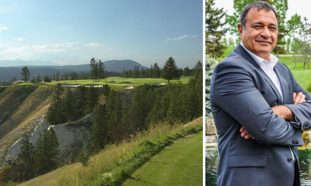 View of Radium Golf Course, with photo of Nawaz Hirji. 