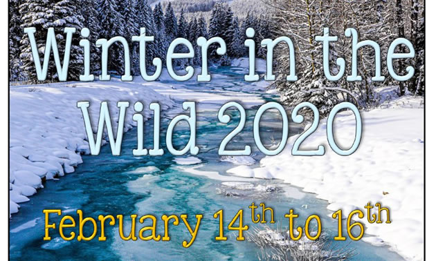 Snowy scene, with Winter in the Wild text and date of event. 