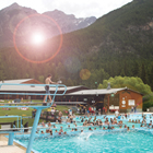 Photo of people enjoyed Fairmont Hot Springs swimming pool.