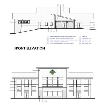 Graphic of Fitness Inc. construction plans. 