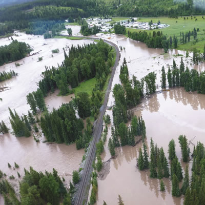 Aerial view of valley flooding. 