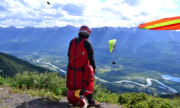Paragliders and hang gliders take to the air near Golden, B.C. 