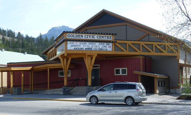 Golden Civic Centre with a marquee advertising upcoming events