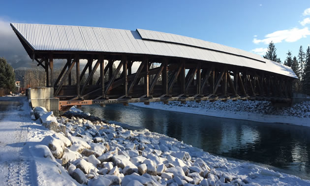 The Kicking Horse River pedestrian bridge has undergone a significant restoration to replace rotting timbers and prevent further water damage.